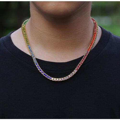Custom 4mm Men Women Necklace Bling Colorful Zircon Rhinestone CZ Iced Out Hip Hop Link Tennis Chain Necklace Jewelry For Gift