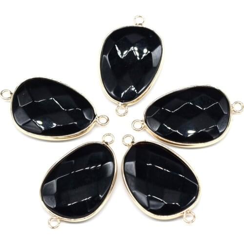 Natural stone drop-shaped Pendants Black Onyx double hole connector for Jewelry Making DIY necklace Bracelets accessories