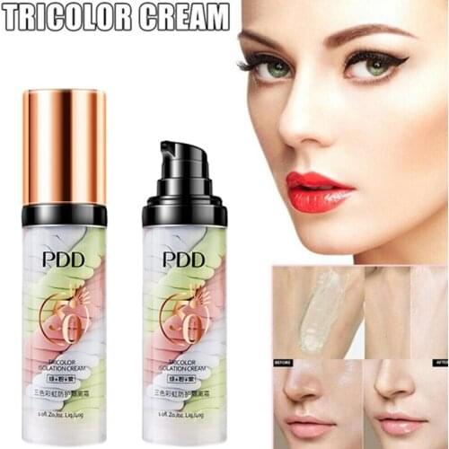 Rainbow Tricolor Makeup Base Cream Facial Base Makeup Full Cover Brighten Skin New
