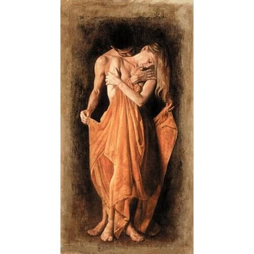 Handpainted Oil painting portraits young lovers standing no framed canvas