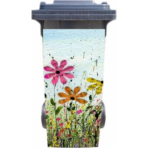 DIY creative lovely flowers Adhesive Removable Waterproof Sticker Decals Rubbish bin trash can Cover sticker 120liter 240liter