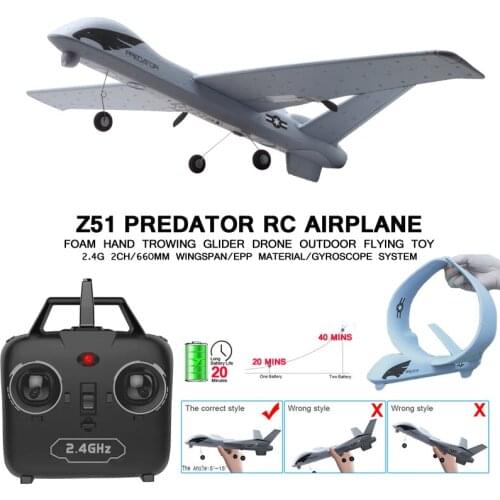 RC Plane 20 Minutes Flight Time Glider Toy Plane Foam With LED 2.4G Remote Control Hand Throwing Wingspan Kids RC Jet Airplane