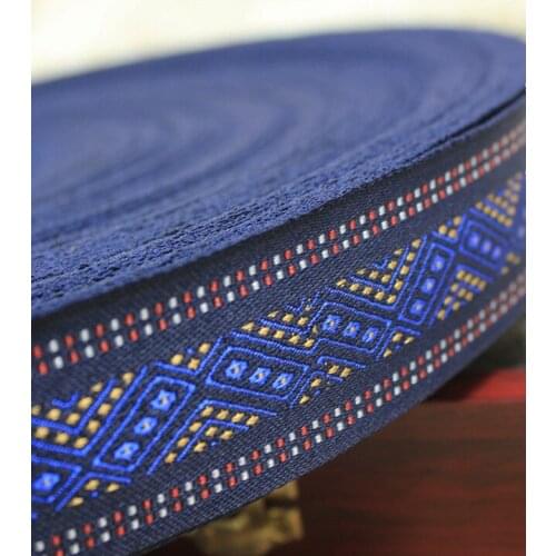 Sapphire color 10yard/lot 3CM Ethnic national polyester woven jacquard ribbon trim lace DIY handmade clothing materials