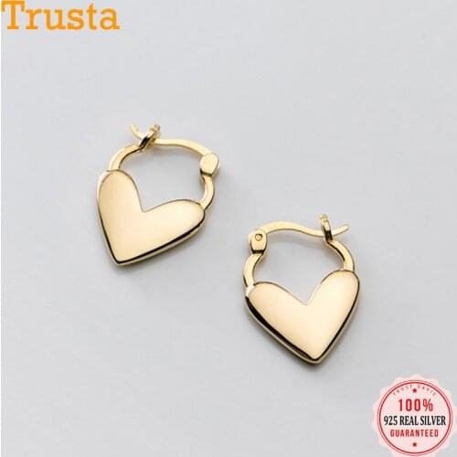 TrustDavis Genuine 925 Sterling Silver Unique Shaped Piercing Huggie Heart Hoop Earring For Women Wedding Party Jewelry DS1061