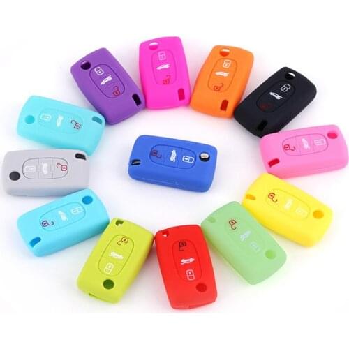 Silicone Car Key Case Cover Flip Remote Key Shell Fob for Peugeot 207 307 308 407 408 508 Citroen C3 C4L C5 C6 Picasso Berlingo