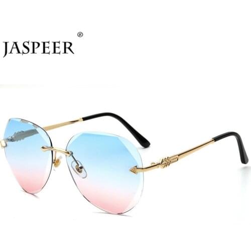 JASPEER Rimless Pilot Sunglasses Women UV400 Driving Sun Glasses Men Vintage Gradient Shades Fashion Eyewear Cutting Lens