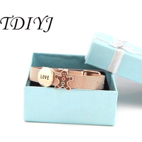 TDIYJ Christmas Gift Box Love Charms Ginger Man DIY Stainless Steel Charm Bracelet For Women Jewelry 1Set
