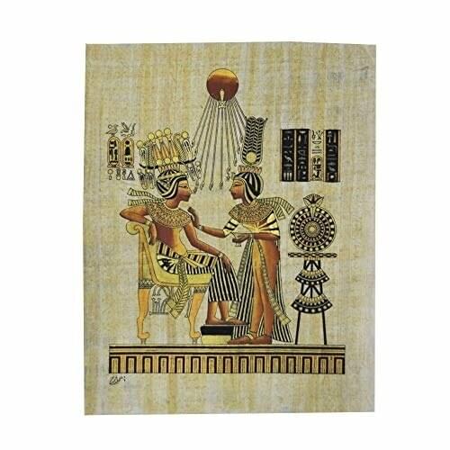 Tut ANK Amón y su Mujer sobre un papiro Original Hecho y Pintado a Mano en Egipto, Mide 33x43 cm Aproximadamente. Ref. 43V-A