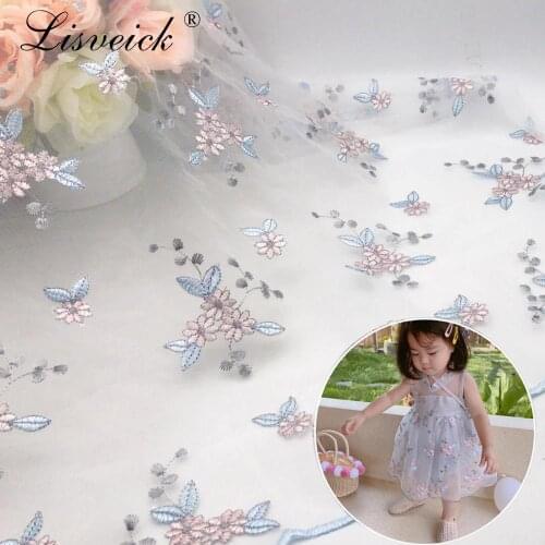 1meter 143cm flower embroidered soft tulle flower mesh fabric girls clothes women dress DIY material home party decoration