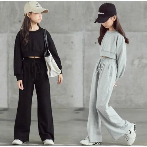 Spring Girls Sport Clothes Sets Children Long Sleeve Tops Hoodie and Wide Leg Pants 4-16 Years Tee Gilr Sets For Children Outfit