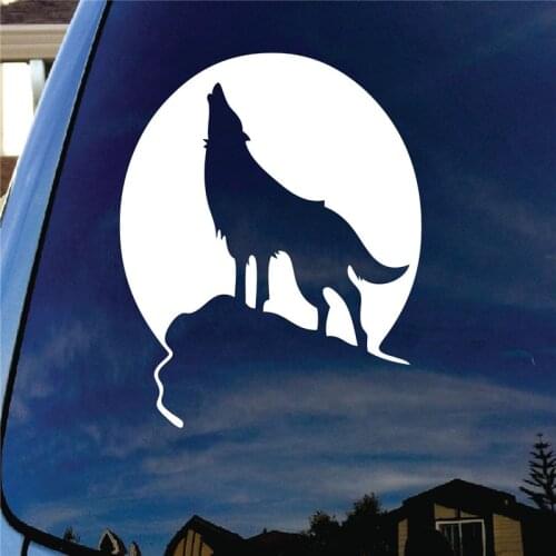 Howling Wolf Moon Die Cut Window Vinyl Decal Sticker Funny windows decals 5.5" WHITE