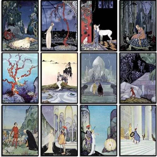 Vintage Poster Illustration Princess French Fariy Tale Virginia Sterrett Antique Children Canvas Print Wall Art Picture Decor