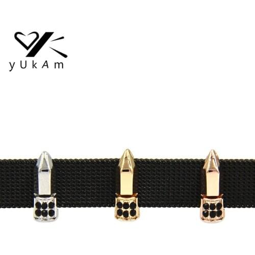 YUKAM Jewelry Black Rhinestone Loks Pencil Bullet Slide Charms for Leather Wrap Mesh Keeper Bracelet Handmade Accessories Making