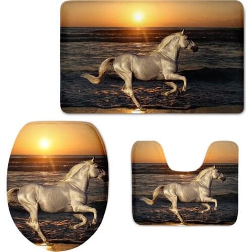Funny 3D Crazy Horse Print Soft Toilet Seat Covers Bathroom Non-slip Washroom Rugs Home Decorative Comfortable Carpet 3Pcs Set