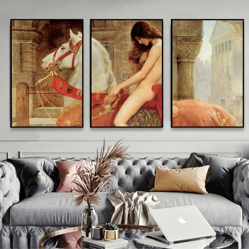 Lady Godiva On Horseback Wall Art World Famous Oil Painting Naked Woman Canvas Pictures for Home Design 3 Pieces Poster