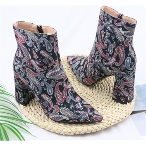 2019 brand fashion women boots sexy ankle boots for women fur warm boots autumn Printed high-heeled pointed womens boots 34-43