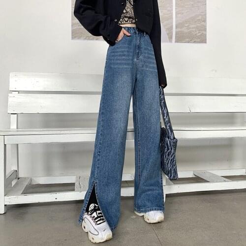 2020 New Women Retro Fashion Blue Jeans High Waist Wide Leg Denim Pants Loose Straight Trousers Wild Large Size Pants Streetwear