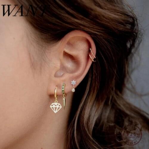 WANTME Fashion Real 100% 925 Sterling Silver Mini Snowflake Round Zircon Hanging Stud Earrings for Women Girl Party Jewelry Gift