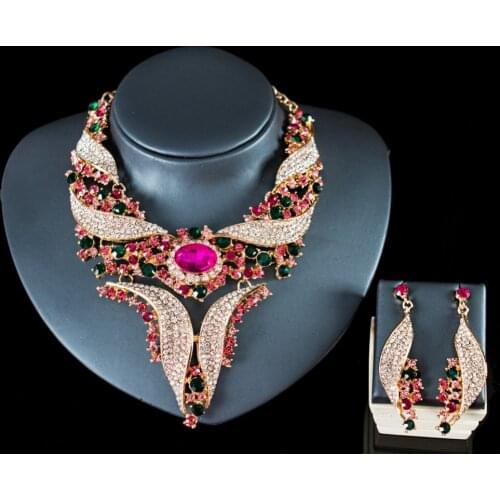 Luxury Vintage Jewelry Set Necklace Earrings Maxi Women Big Pendent CHEAP Statement Collares F1025 with Rhinestones 5 Colors