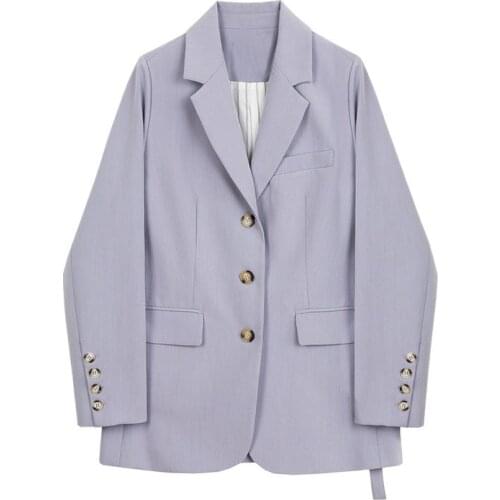 Purple Women Office Lady Single Breasted Blazer Vintage Coat Fashion Notched Collar Long Sleeve Ladies Outerwear Stylish Tops