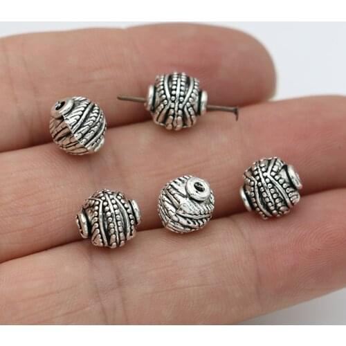 20PCS Antique Silver Plated Round Spacer Beads Ball Loose Beads for Jewelry Making Bracelet Accessories 9x10mm