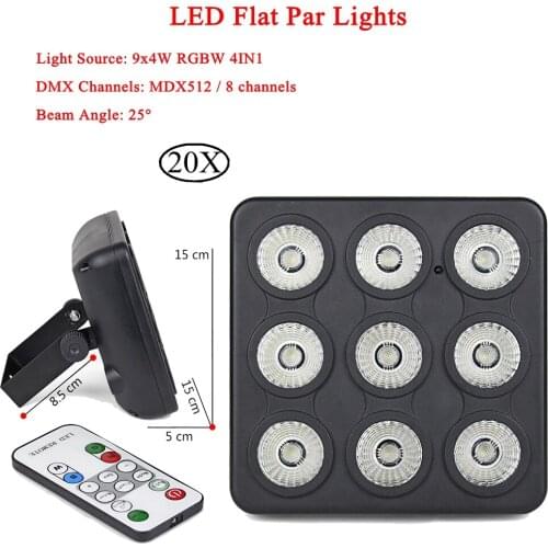 20Pcs/Lot LED Flat Par 9x4W RGBW DMX 512 Stage Lights Business Lights High Power Light With Professional For Party KTV Disco DJ