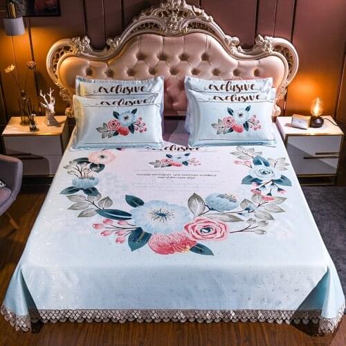 2020 new products Large Print Ice silk mat 250X250cm Bed cover Fitted Sheet Pillowcases 2/3 pcs Cut out lace Bedding