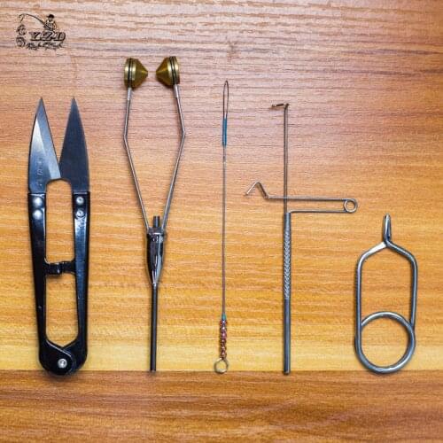 5Pcs Fly Tying Tools set Bobbins Hackle Whip Finishers Scissors Bobbin Threader Fly Fishing Tying Supplies kit