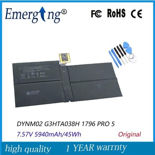 7.57V 45Wh 5940mAh New Original DYNM02 Battery for Microsoft Surface Pro 5 1796 G3HTA038H with tools