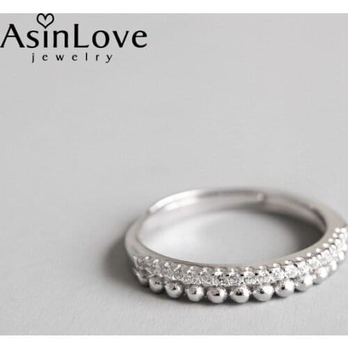 AsinLove Micro Drilled Double Layer Beads Row Zircon Rings for Women Real 925 Sterling Silver Creative Handmade Fine Jewelry