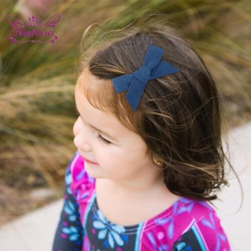 Nishine 6.6*4 CM Solid Color Handmade Bows Infant Hair Clips Fashion Bowknot Wrapping Cloth Hairpins Baby Headwear Birthday Gift
