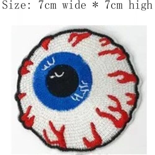 Free shipping blue red eye 7cm wide embroidery iron on sew on emblemas for DIY left chest/bordados/bordadora/punch borduren