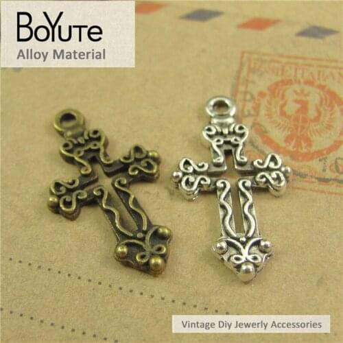 BoYuTe (100 Pieces/Lot) 26*15MM Antique Bronze Silver Plated Metal Cross Pendant Charms for Diy Jewelry Accessories Findings