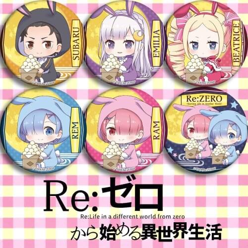 Brdwn Re Life In a Different World From Zero Ram Rem Subaru Natsuki Emilia Beatrice Cosplay Badge #EGH