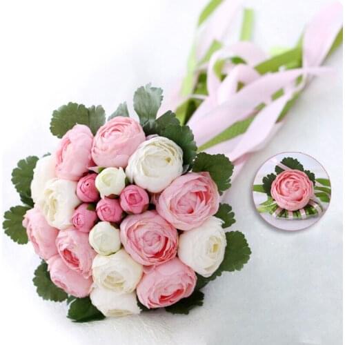 Rose Flowers Bridal Wedding Bouquets 20 Handmade Flowers Wedding Accessories Flowers with Ribbon 2018 New Arrival Bridal Gift