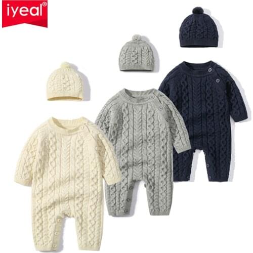Baby Knit Rompers With Hat Toddler Boys Jumpsuit Autumn Winter Infant Girls Clothes For Newborn Clothing Kids Overalls Costumes