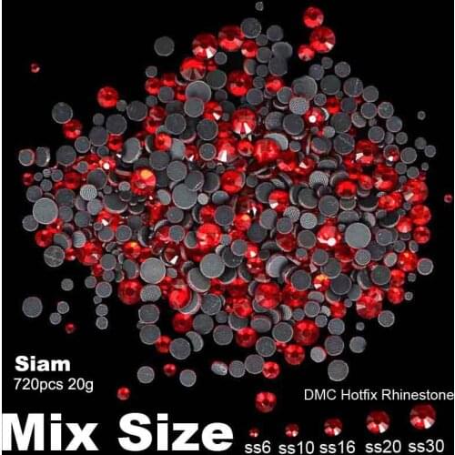 DMC Hotfix Rhinestones Siam Color Mixed sizes SS6 SS10 SS16 SS20 SS30 720pcs Glue Backing Iron On Glass Stones DIY Decorations