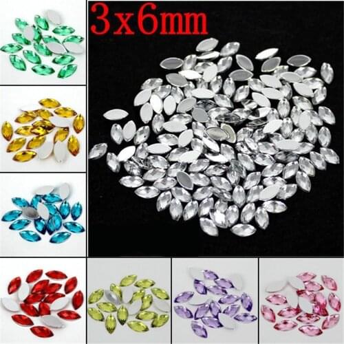 Crystal Acrylic Horse eye Shape Rhinestone Decorate Nail art 3x6MM 1000Pcs Flat Back Marquise Earth Facet Decorative Nail Drill