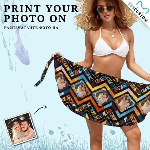 Custom Photo Face Cover Up Silky Short Sarongs Scarf Beach Wrap Skirt Cotton Female Personalize Cute Swimwear Bottoms Pool Party
