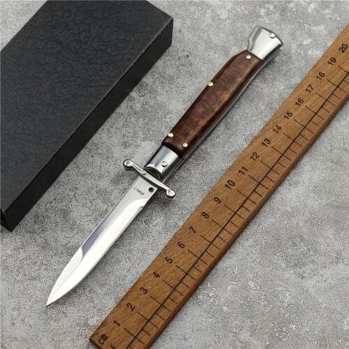 Italian AKC folding knife Mafia godfather knife snake grain wood handle tactical combat EDC knife camping hunting knife