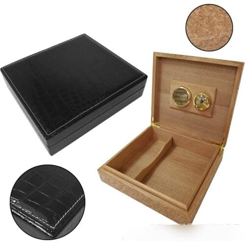 Leather Cedar Wood Lined Cigar Humidor Box Cigar Storage Case Box with Humidor Humidifier Fit 20 Cigars