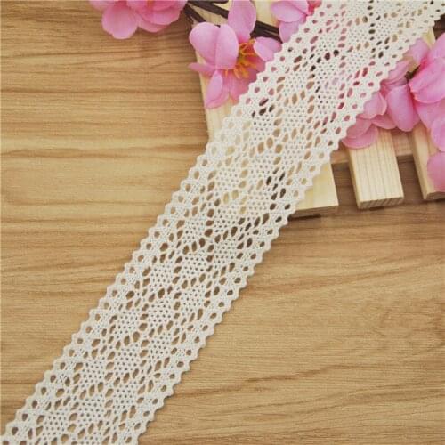 FASMILEY Wholesale 40mm Cotton Lace Trim Ivory Net Lace Ribbon DIY Lace Fabric Trimmings Costume Materials 50yards LC005