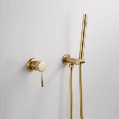 Brass Wall Mounted Bathroom Shower Faucet Set Shower head Head +Mixer Taps Hand Shower Brush gold black in-wall Bathroom Faucets