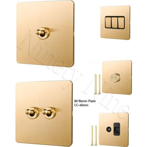 86MM Solid Brushed Brass Panel Wall Toggle Switch Brass Knob Retro Vintage Phone Fan Internet TV SCREW