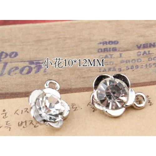 Newest Silver Tone Alloy Flower Charms Crystal Rhinestone Floral Pendant Charm Fit Bracelet Necklace Earring Jewelry Decoration