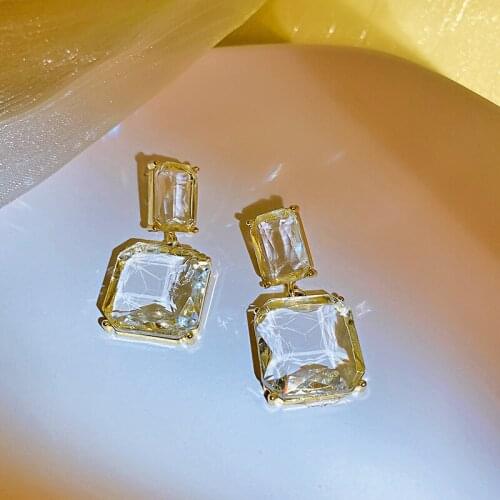 New Fashion Transparent Square Crystal Dangle Earrings Girls Elegant Simple Water Drop Pendientes Jewelry