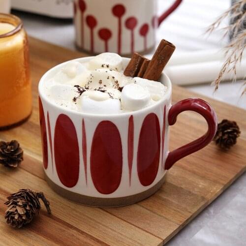 Simple Nordic Red Multi-pattern Coffee Mug with Handle Personalized Hand-painted Mug Kitchen Creative Ceramic Milk Cup Drinkware