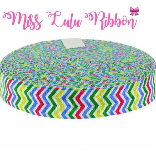 5/8" 16mm Colorful Waves Chevron Printed Elastic Ribbon DIY Handmade Hair Accessories Knot Hair Tie Making HT01-PG022-01738