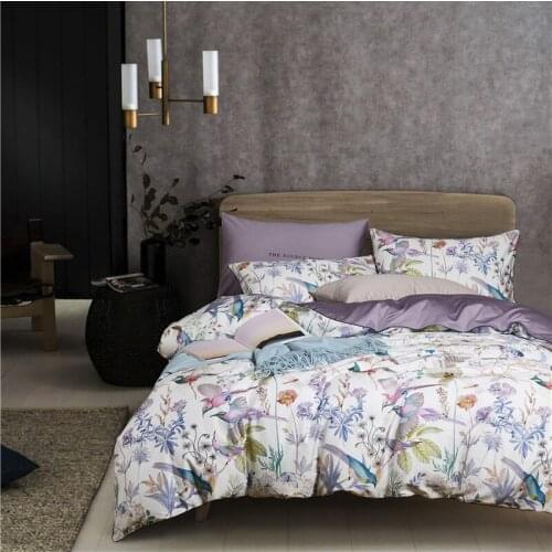 Purple Floral Bedding Set Luxury Egyptian Cotton Bedding Set Queen King Bright Flamingo Leaf Duvet Cover Bed Sheet Set Fitted