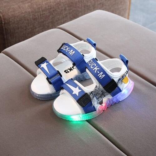 Summer Boys Sandals Children LED Light Shoes Girl Beach Shoes Korean Version Hollow Breathable Open Teeth Childrens Shoes